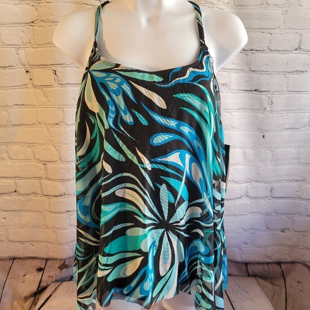Coco Reef Womens Cassis Swirl Mesh Layer Underwire Tankini Top
